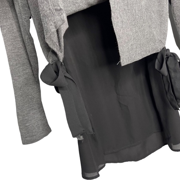 Pebble & Stone Gray Double Layer Tie Sides Long Sleeve Blouse - Picture 6 of 10